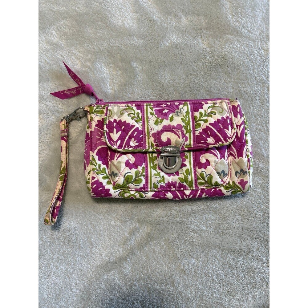 Vera Bradley Julep Tulip pushlock wristlet clutch wallet pink green boho hippy